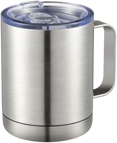 MEWAY 12oz Coffee Mug With Handle and Sliding Lid,Stainless Steel Travel Tumbler Cup with Handle,Double Wall Vacuum Insulated Camping Cup for Hot & Cold Drinks Tea (Sliver,Set of 1) by MEWAY