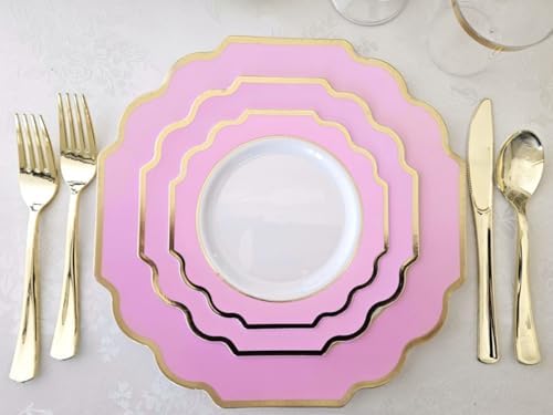 " OCCASIONS " 640 Piece set (80 Guests)-Heavyweight Wedding Party Disposable Plastic Plate Set - 80 x 10.5'' + 80 x 8'' + Silverware + Cups + Napkins (Imperial in Rose Pink & Gold) - Image 4