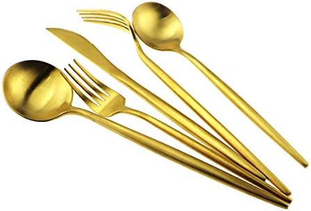 5-Piece 18/10 Stainless Steel Matte Gold Flatware Set - Dishwasher Safe, Perfect for Home, Office, or Travel - Image 2