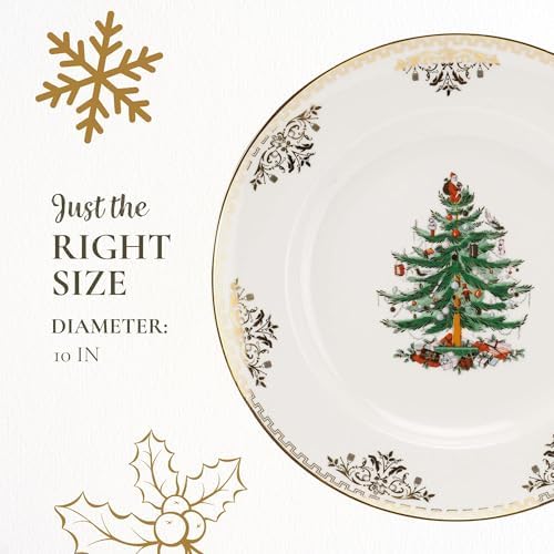 Spode Christmas Tree Gold Dinner Plates, Set of 4 - Holiday Serving Plates - Image 7