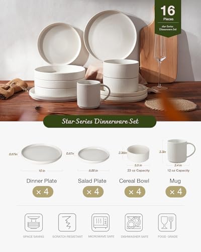Famiware Star Dinnerware Sets with Mugs, Ceramic Plates and Bowls Set for 4 - Image 4