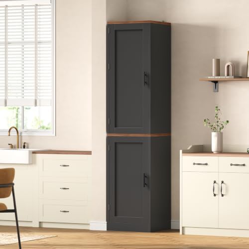 Itaar Narrow Kitchen Pantry Cabinet with 3 Door Shelves & 3 Drawer, Black - Image 3