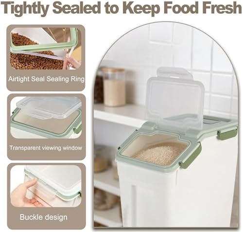 RUIAN Large Airtight Storage Container, 25lb Flour Rice Storage Containers Bin with Wheels Seal Locking Lid, with Measuring Cup&Scoop for Flour, Rice, Grain (Green, 2PCS) - Image 5