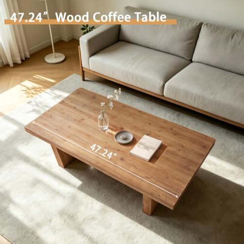 Rustic Solid Wood Coffee Table for Living Room, Big Rectangle Coffee Table - Image 6