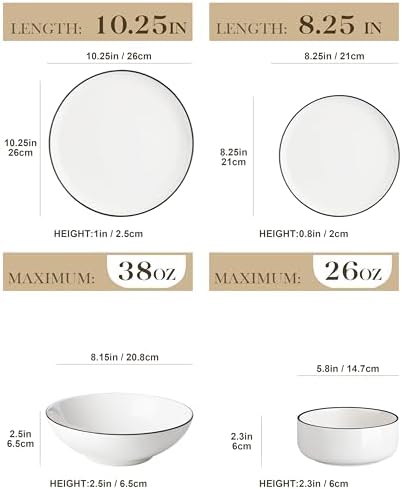 MALACASA 24 Pcs Porcelain Plates and Bowls Sets,Dinnerware Set for 6,White - Image 2