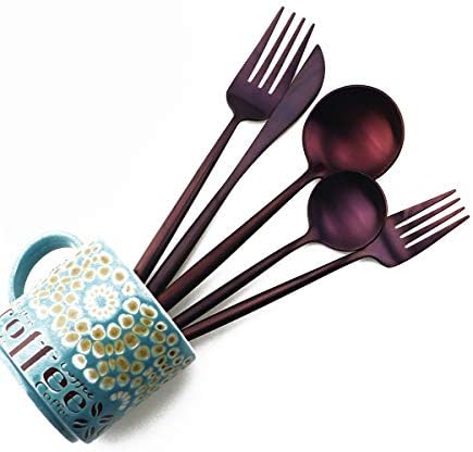 20-Piece 18/10 Stainless Steel Flatware Silverware, Luxury Dinnerware Set Travel Cutlery Tableware Include Knife Fork Spoon Service for 4,Healthy & Eco-Friendly Dishwasher Safe (Purple Matte) - Image 5