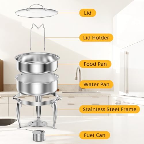 6 QT Chafing Dish Buffet Set with Serving Spoons, 2 Packs Stainless Steel Round Chafing Dishes with Glass Lid & Lid Holder, Food Warmers for Parties Buffet Weddings Catering Events - Image 3