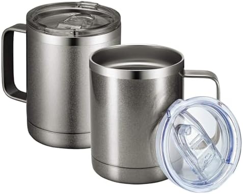 MEWAY 12oz Coffee Mug With Handle 2 Pack Bulk,Stainless Steel Insulated Travel Tumblers With Sliding Lid,Double Wall Vacuum Camping Cup for Hot & Cold Drinks Tea (Cold Grey,Set of 2) by MEWAY