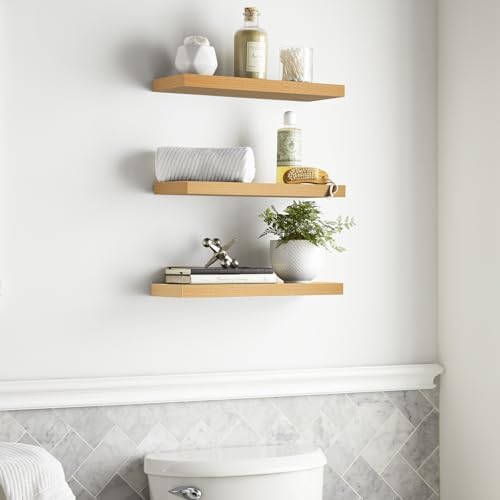 BAYKA Light Oak-Toned Floating Shelves 22.5in, Set of 3, Wall Mounted Shelf - Image 2