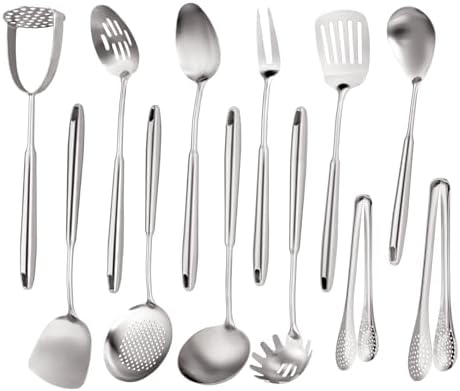 Stainless Steel Kitchen Utensils Set 18 10 Stainless Steel Cooking Utensils Set - 12 PCS Large Metal Cooking Utensil Tools Set by MACIFECI