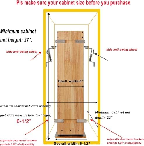 DINDON Pull Out Spice Rack Cabinet Organizer, (5" W x 21.9" D x 25.2" H) Multi-Use Soild Wood Pull Out Cabinet Organizer With 4 Movable Stainless Steel Cutlery Storage Buckets for Kitchen Organization - Image 4