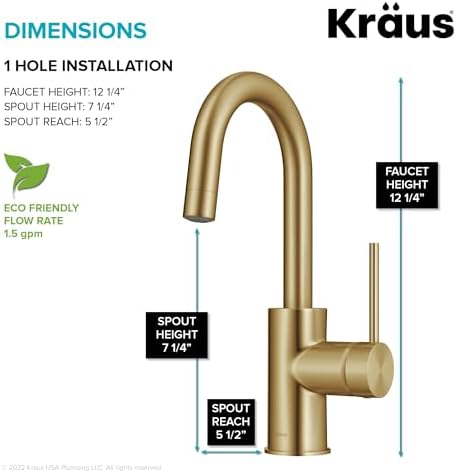 KRAUS Oletto Single Handle Kitchen Bar Faucet with QuickDock Top Mount Assembly in Brushed Brass, KPF-2600BB - Image 4