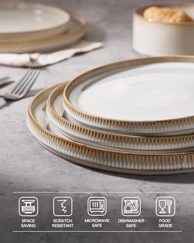famiware Star 10/8 inches Dinner Plates Set for 6, Cappuccino White - Image 4