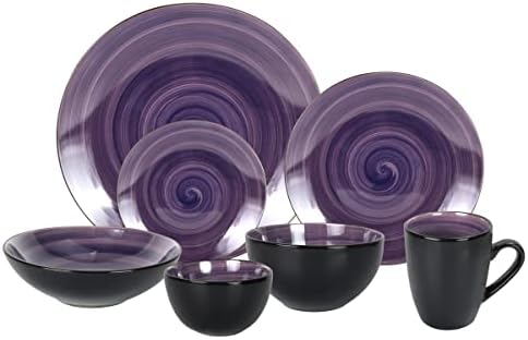 HomeVss, Stoneware Sonoma Dinnerware Set, Black + Speckled Spin Wash (56pc Set, Mix Grey, Orange, Purple, Turquoise) - Image 6