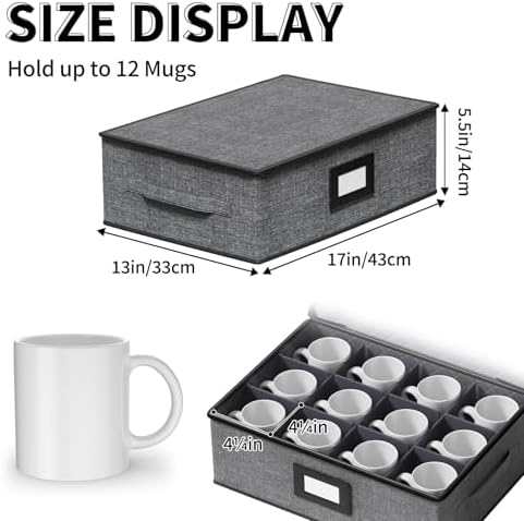 2-Pack Cup Storage Box with Dividers, Hard Shell Mug Organizer with Lid - Image 2
