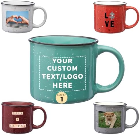 DISCOUNT PROMOS Custom Ceramic Campfire Coffee Mugs 13 oz., Personalized- Perfect for Tea, Espresso, Cappuccino, Hot Cocoa -Mint by DISCOUNTPROMOS