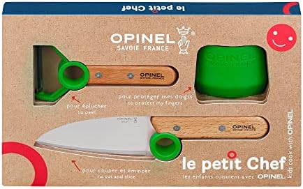 OPINEL Le Petit Chef Children Kitchen Set, Chef Knife, Guard, Peeler, Green by Opinel