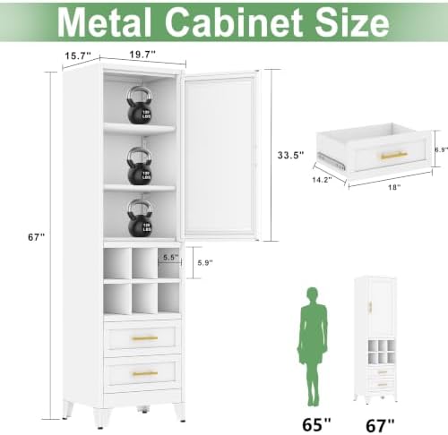 Ckzbx Tall Narrow Storage Cabinet, 66.93" H Tall Bathroom Cabinet Metal Pantry Cabinets with Hollowed-Out, 3 Adjustable Shelves, for Kitchen, Bathroom, Home Office, Living Room (White) - Image 2