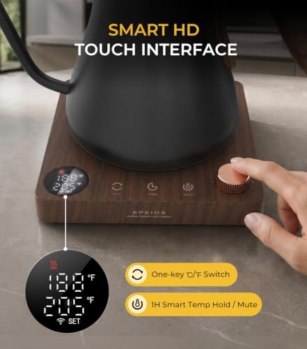 Epeios Gooseneck Electric Kettle with Temp Control,1200W,0.9L,Black Walnut - Image 4