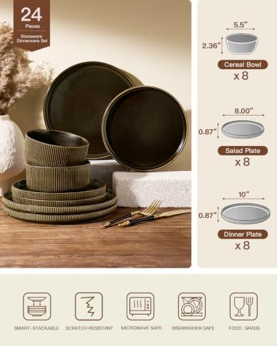 Stoneware Dinnerware Sets, Reactive Glaze Dishes Set for 8 - Image 6