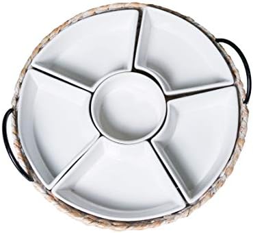 Ceramic Serving Trays, RANDEFURN Serving Platters with 6 Removable Dishes, Serving Tray for Parties, Food Tray 15.5 x 15.5 Inches, Perfect for or Chips,Whitewash - Image 4