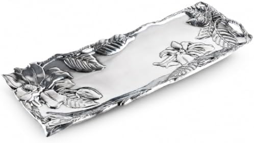 Arthur Court Magnolia Oblong Serving Tray - Elegant Aluminum Platter for Entertaining - 19 x 6 Inches by ArthurCourt