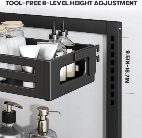 2 Pack 19IN-Depth Under Sink Organizer,Pull Out Cabinet Organizer With Smooth Cylindrical Rail,Metal Slide Out Drawer for Kitchen Bathroom Laundry,8-Level Tool Free Height Adjustable-Black - Image 3
