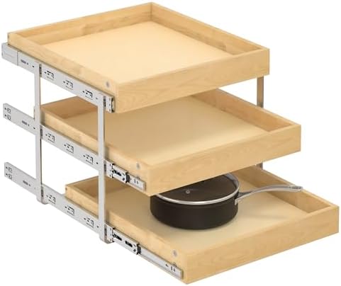 WelFurGeer 3-Tier Pull Out Cabinet Organizer with Soft Close, Heavy-Duty Pull Out Drawers for Cabinets, Slide Out Shelf for Kitchen, Pantry, Bathroom & Under Sink, Solid Birch Wood by WelFurGeer