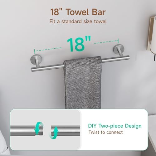 USHOWER 8PCS Brushed Nickel Bathroom Hardware Set, 18-Inch Towel Bar Set - Image 4