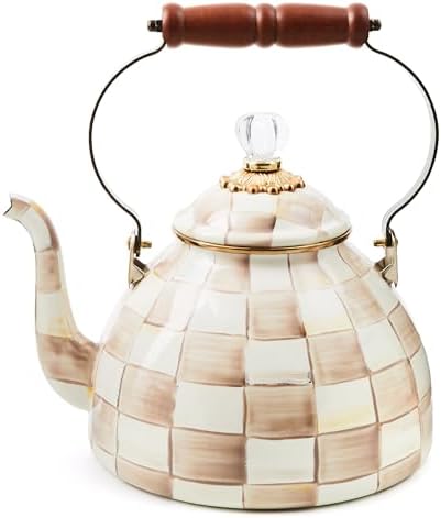 MACKENZIE-CHILDS Tea Kettle, 3 Quarts, Brown-and-White Mocha Check by Unknown