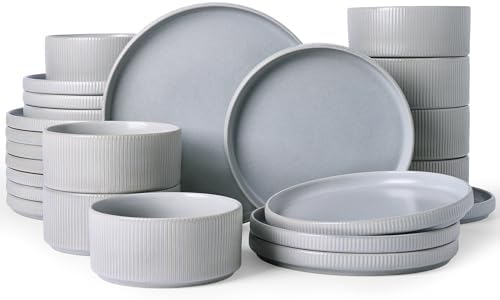 Famiware Star Stoneware Dinnerware Sets for 8, Reactive Glaze Plates, Bowls by Famiware