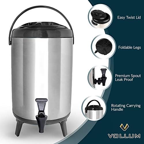 Vollum Stainless Steel Insulated Beverage Dispenser – Insulated Thermal Hot and Cold Coffee Carafe – 10 Liter Drink Dispenser with Spigot for Hot Water, Tea & Coffee, Cold Milk, Juice & More BLACK - Image 2
