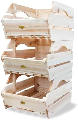 Wood Potato Onion Storage Bins - Wooden Stackable Produce Basket - Fruit Vegetable Storage for Kitchen Pantry Organization, Set 3 Pieces by HABAU