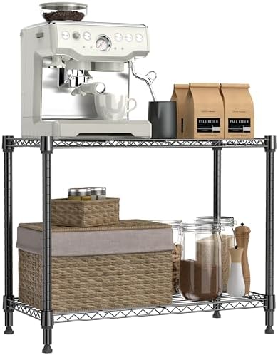 IZEUK 2 Tier Adjustable Metal Storage Shelving Unit, Heavy Duty Wire Rack Organizer for Kitchen, Living Room or Office, 220 lbs Capacity, 27.6 W x 11.8 D x 23.4 H, Black by IZEUK