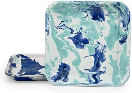 Golden Rabbit Enamelware Square Plates, 10.5 inch, Lagoon, Set of 2 by GoldenRabbitEnamelware