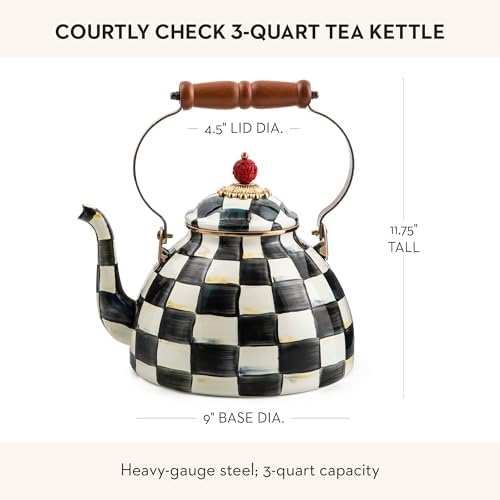 MACKENZIE-CHILDS Tea Kettle, 3 Quarts, Black-and-White Courtly Check - Image 4