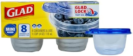 Glad GladWare Mini Round Food Storage Containers with Lids, 4 Oz, 8 Count by GladTrashFoodStorage