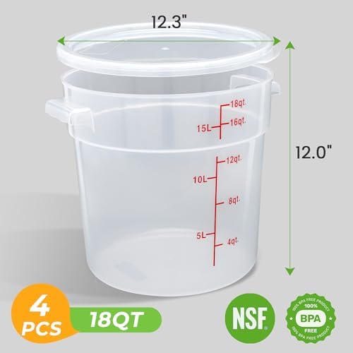 BIEAMA 4 Pack 18 Qt Round Food Storage Containers with Lids, Translucent PP - Image 2