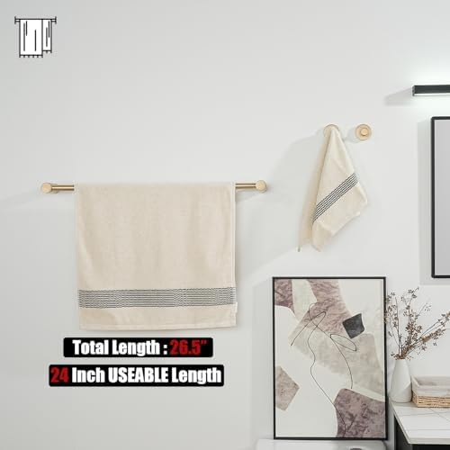 JQK Bathroom Hardware Set Champagne Bronze, 5-Piece Bath Accessories Set Wall Mount Includes 24 in Towel Bar, Towel Ring, Toilet Paper Holder, 2 Towel Hooks, BAS625-CB - Image 4