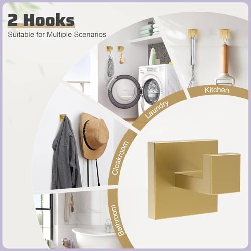 5-Piece Towel Bar Set Brushed Gold Bathroom Hardware Accessories Set Includes Upgraded Double Base Toilet Paper Holder,Modern Square Towel Holder Set Stainless Steel Wall Mount 23.6 Inch - Image 5