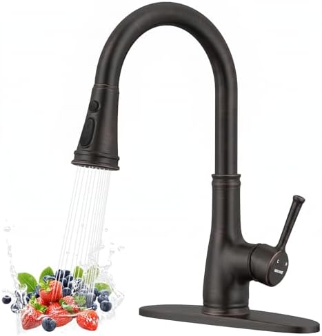 WEWE Vintage Kitchen Faucet, Pull-Down Sprayer, Oil Rubbed Bronze, High Arc by WEWE