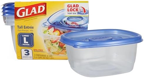 Glad GladWare Tall Entree Containers, Large Square, 42 Oz, 3 Count by GladTrashFoodStorage