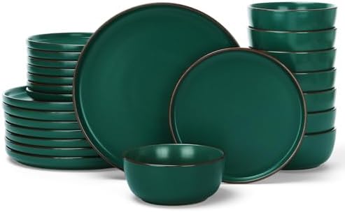 Famiware Mercury 24-Piece Stoneware Dinnerware Set, Dark Green by Famiware