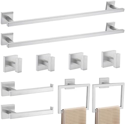 YACVCL Towel Bar Set, 10 Pieces Bathroom Hardware Set Brushed Nickel Bathroom Accessories, SUS304 Stainless Steel Towel Racks Holder Set Wall Mounted 23.6 Inch by YACVCL