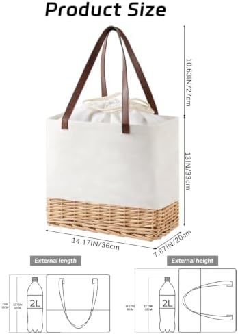 Wicker Picnic Basket for 2 Person, Folding Rattan Set, White - Image 3