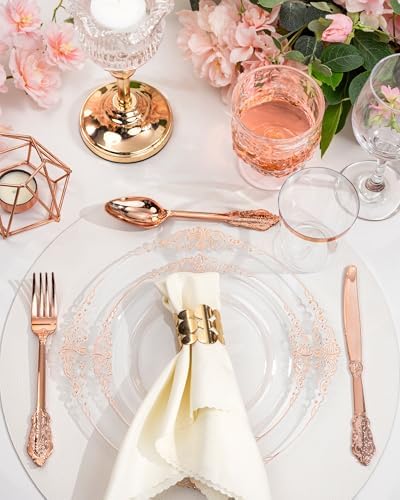 Nervure 350Pcs Rose Gold Plates, Disposable Dinnerware Set for 50 Guests - Image 4