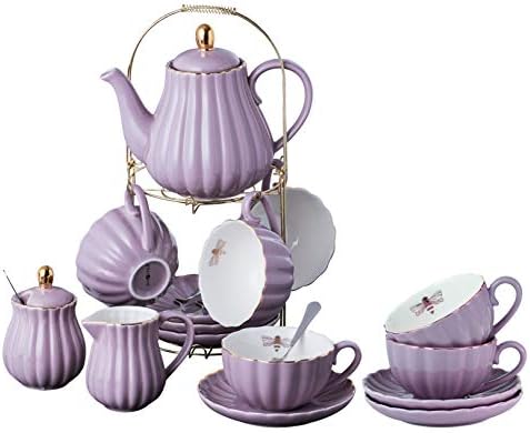 Jusalpha Porcelain Tea Set- 8 OZ Coffee/Teacup, Saucer, Cup Holder, Purple by Jusalpha