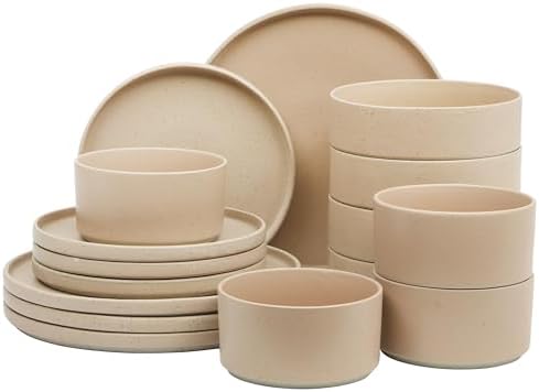 Gibson Elite Tatum Premium Porcelain Matte Reactive Glaze 16-Piece (Service for 4) Plates and Bolws Stackable Dishes Ceramic Dinnerware - Blush Pink/Taupe by GibsonHomewares