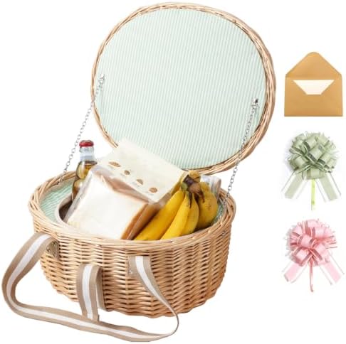 Picnic Basket Insulated with Lid, 5.2 Gal(19.6L) Wicker, Natural by WeaveNove