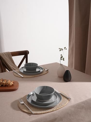Famiware Saturn Dinnerware Sets for 4, 12 Pieces Stoneware Plates and Bowls Dish Set - Chip and Scratch Resistant, Microwave and Dishwasher Safe Tableware, Dark Gray - Image 3